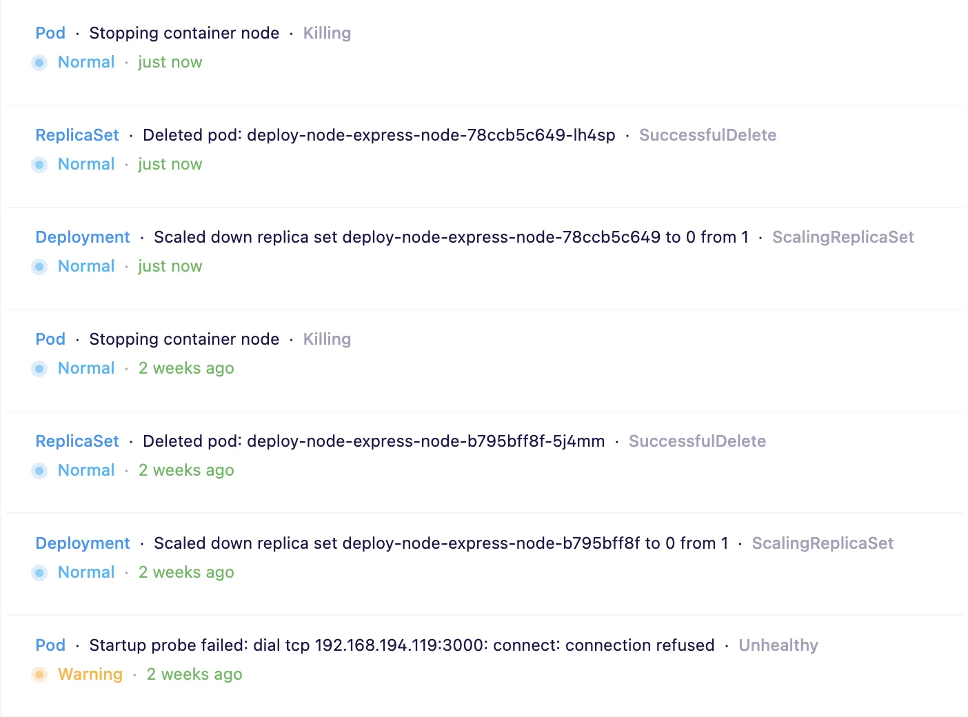 kubernetes events screenshot